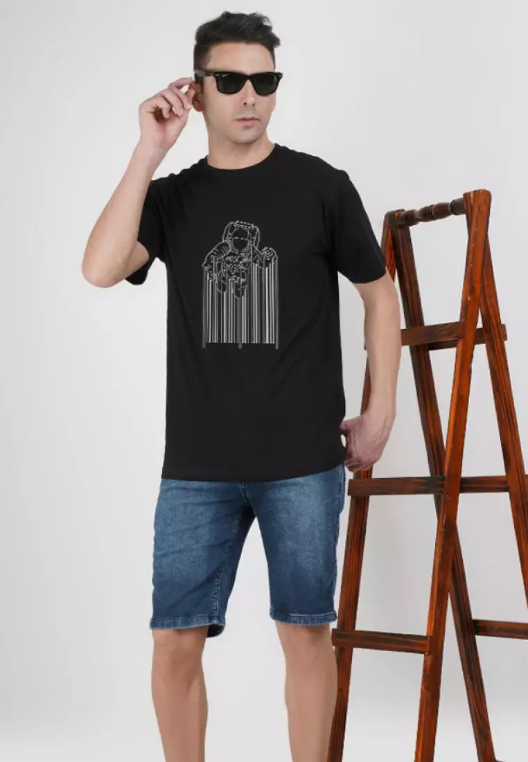 Astro Code Graphic Black Cotton Short Sleeve Tee