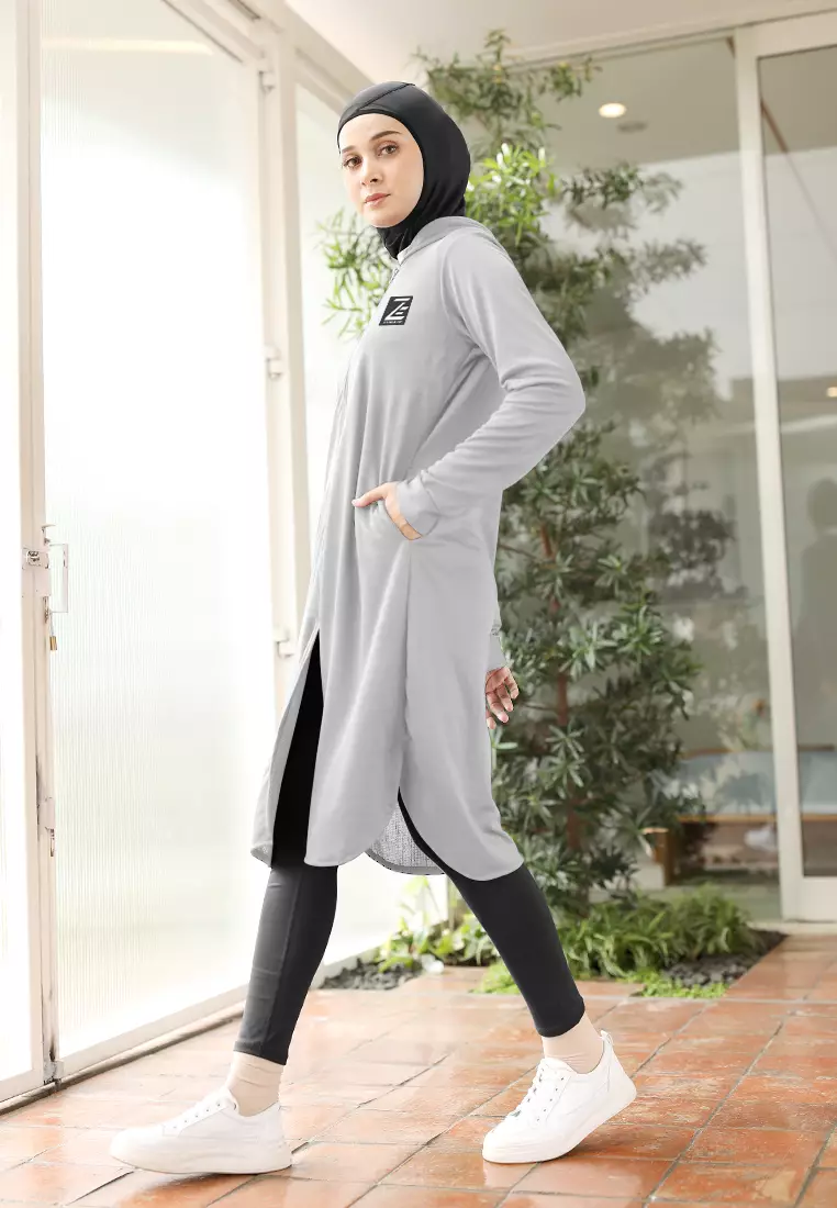 Zelena - Elle Tracksuit Hoodie Sport | Tunic Olahraga Lari Bersepeda - Titanium Grey