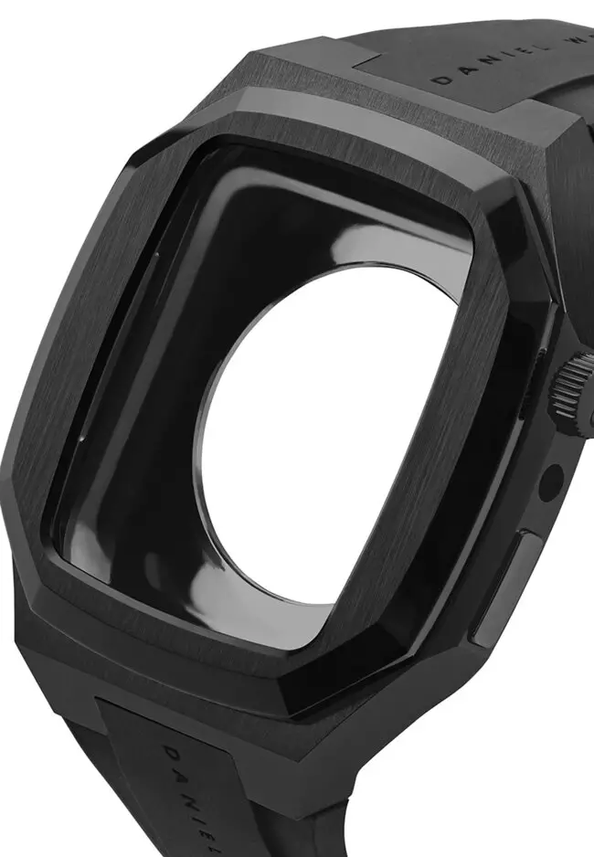 Switch Black 44mm - Smart watch case for Apple watch series 4, 5, 6 & SE - Stainless steel case with rubber strap -DW OFFICIAL