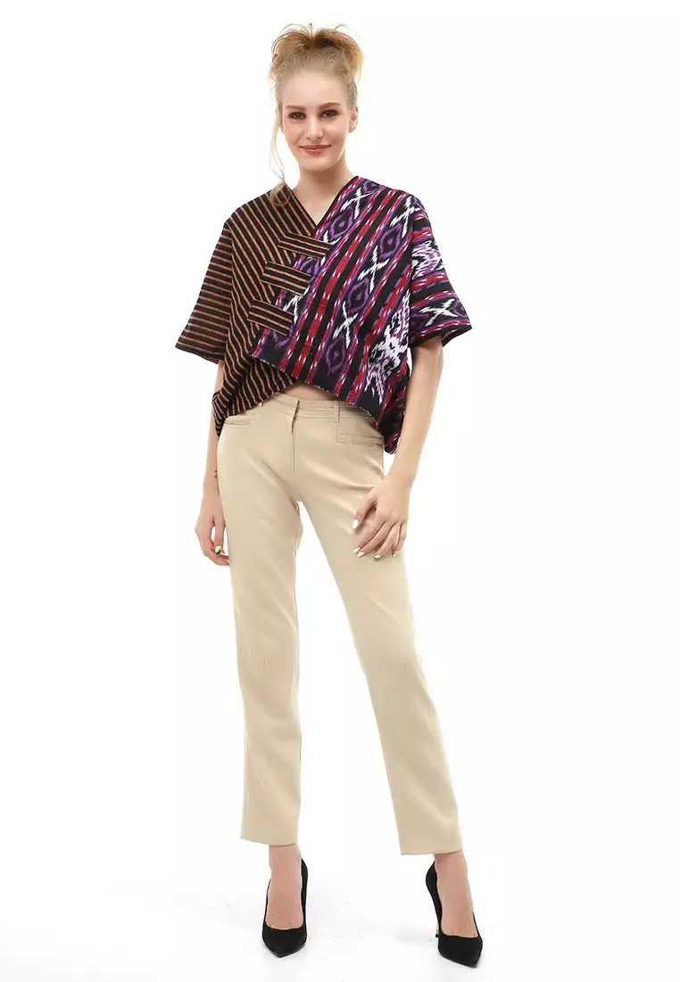 Lynelle Blouse Formal Wanita Crop Top Batik Songket Material Cotton ORIGINAL - Purple