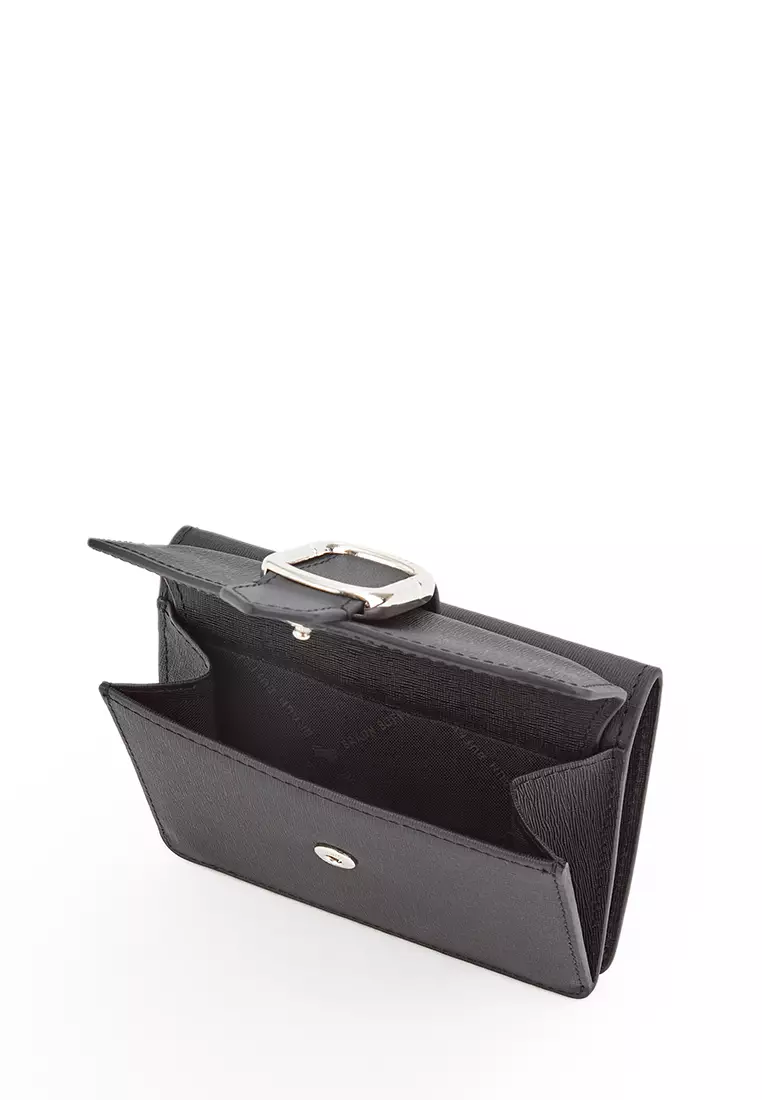 Cerule Bifold Small Wallet With External Coin Compartment In Black