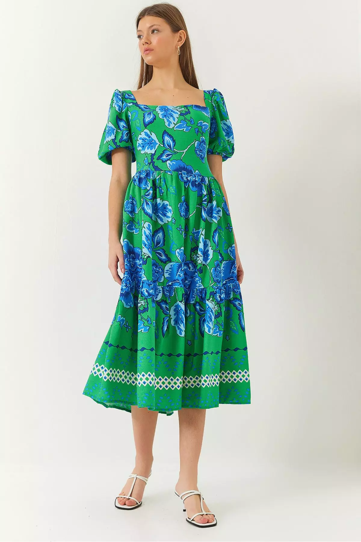 Women's Watermelon Sleeve Square Neck Patterned Tericotone Dress 60261412