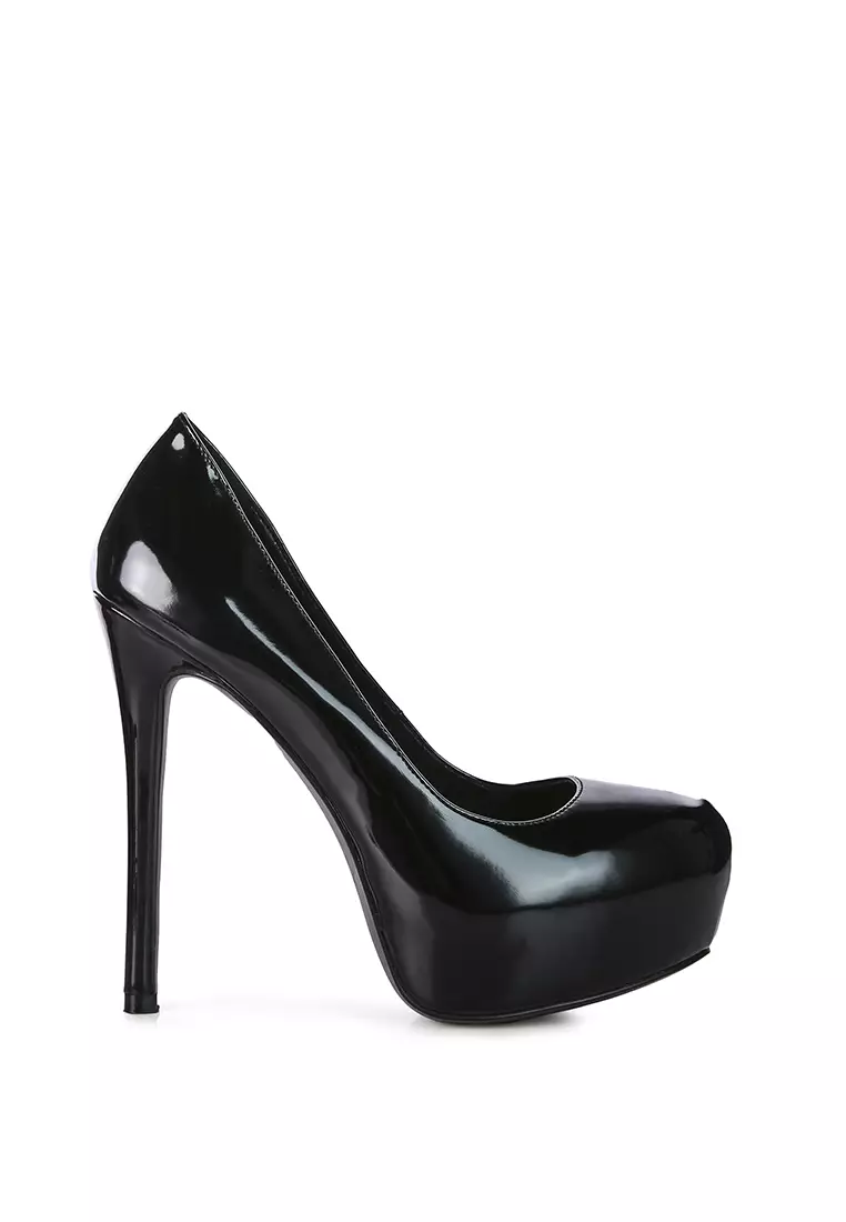 Sandal Stiletto Hak Tinggi Paten PU Hitam