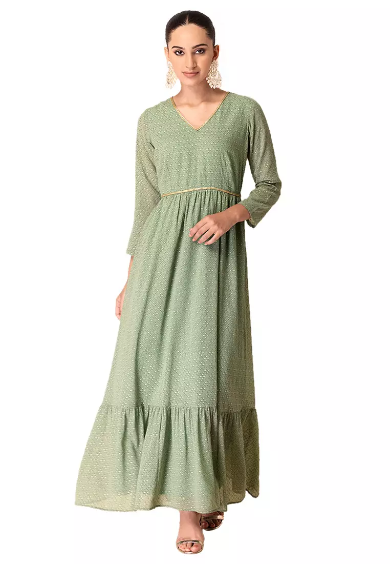 Idalia Women's Rama Green & Navy Blue Cotton Kurta Set - 3/4 Sleeve With Palazzo Pants - View #7