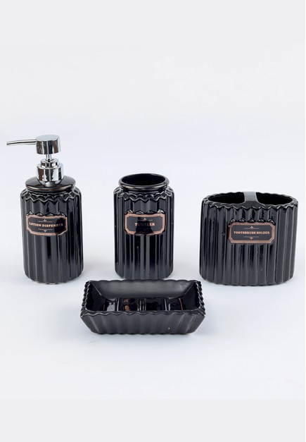 Newage Newage 4 Pcs Bathroom Accessories Set / Toothbrush Holder / Soap Dispenser Bottle / Soap Dish / Toilet Accessories / Bath Decor - Vintage Gloss Black Rose | ZALORA Malaysia