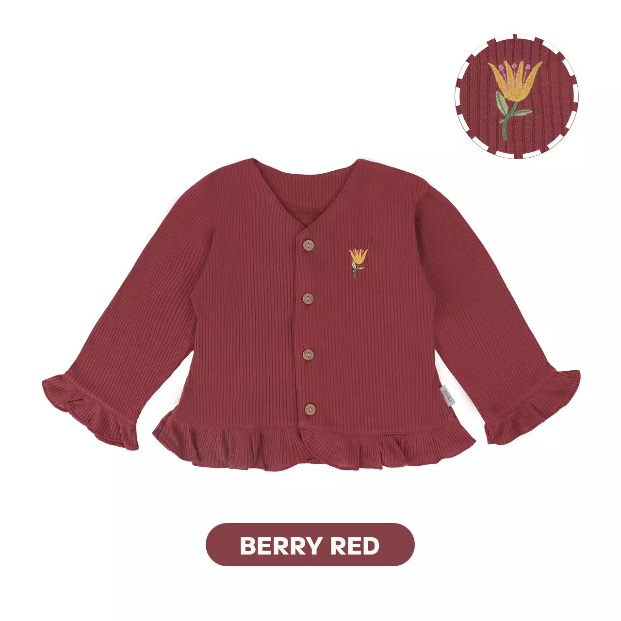 Mooi Cardigan Anak Sunny Rib Cardigan - Berry Red