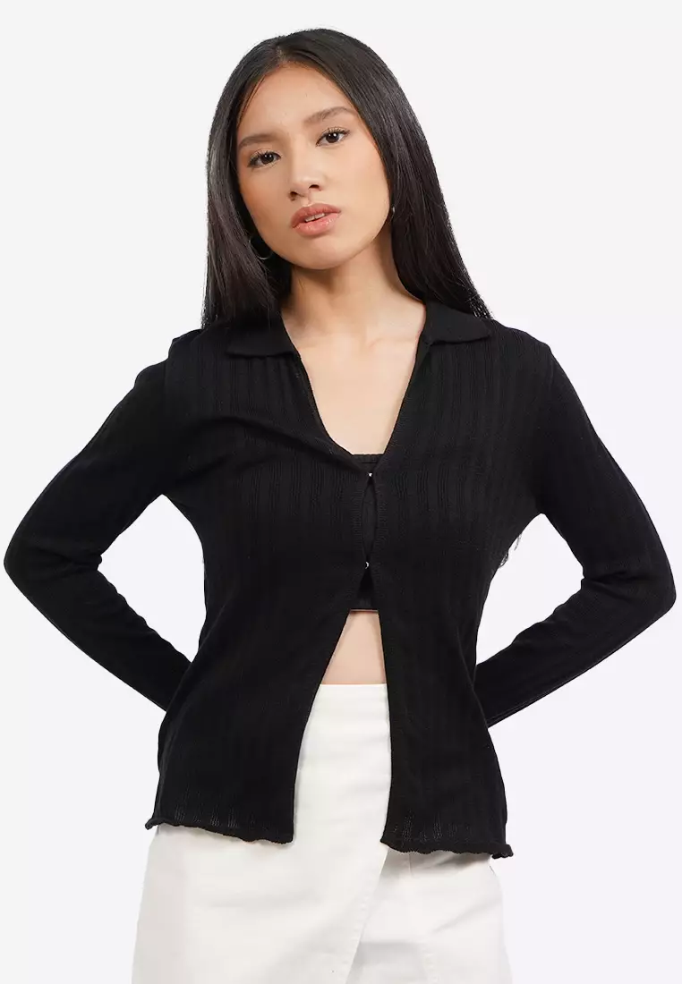 Long Sleeve Knit Top with Button