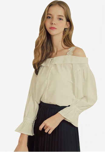 Buy Eyescream Lace Strap Off Shoulder Button Blouse Online