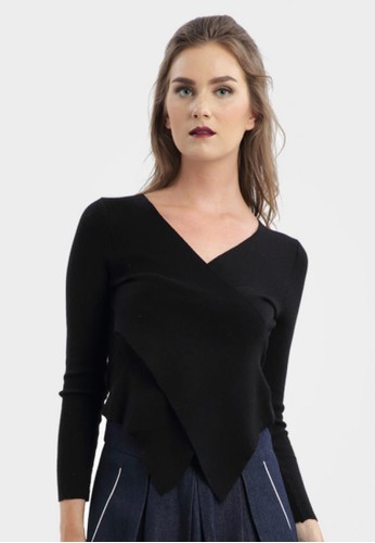 Double Slit Knitted Blouse in Black
