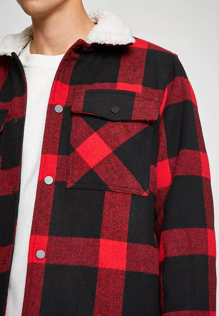 Red and black plaid cheap jacket mens