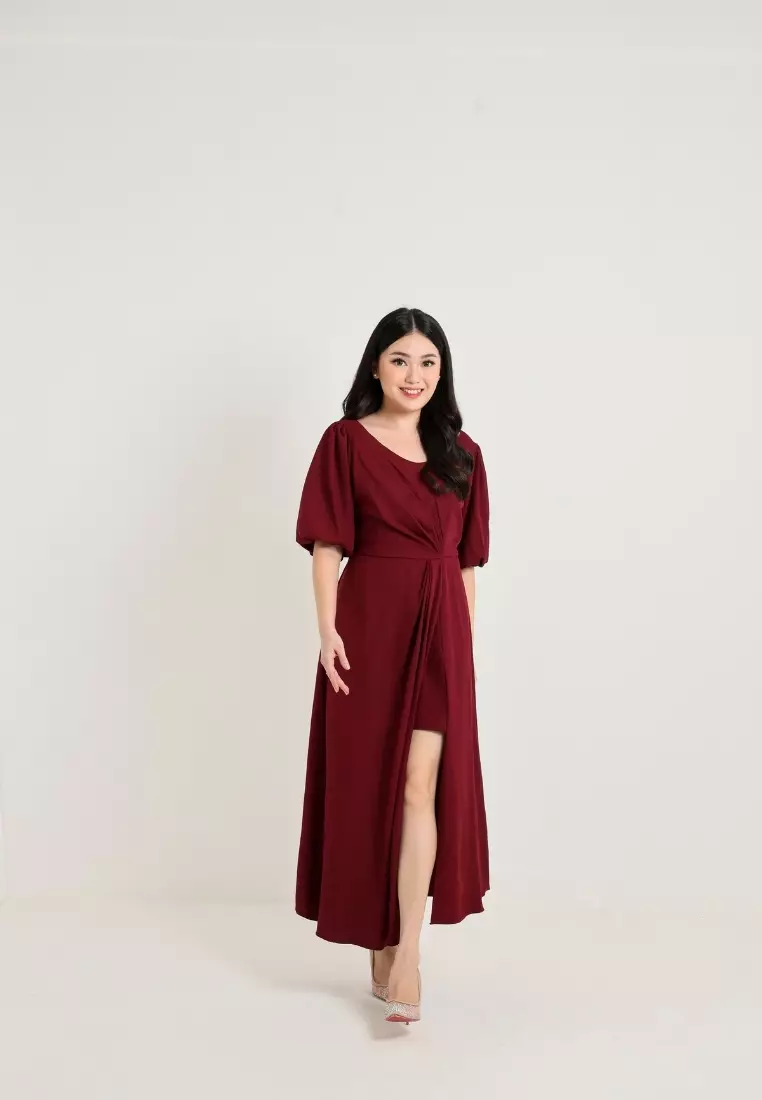 Plus Size Party Dress Arielle Maroon