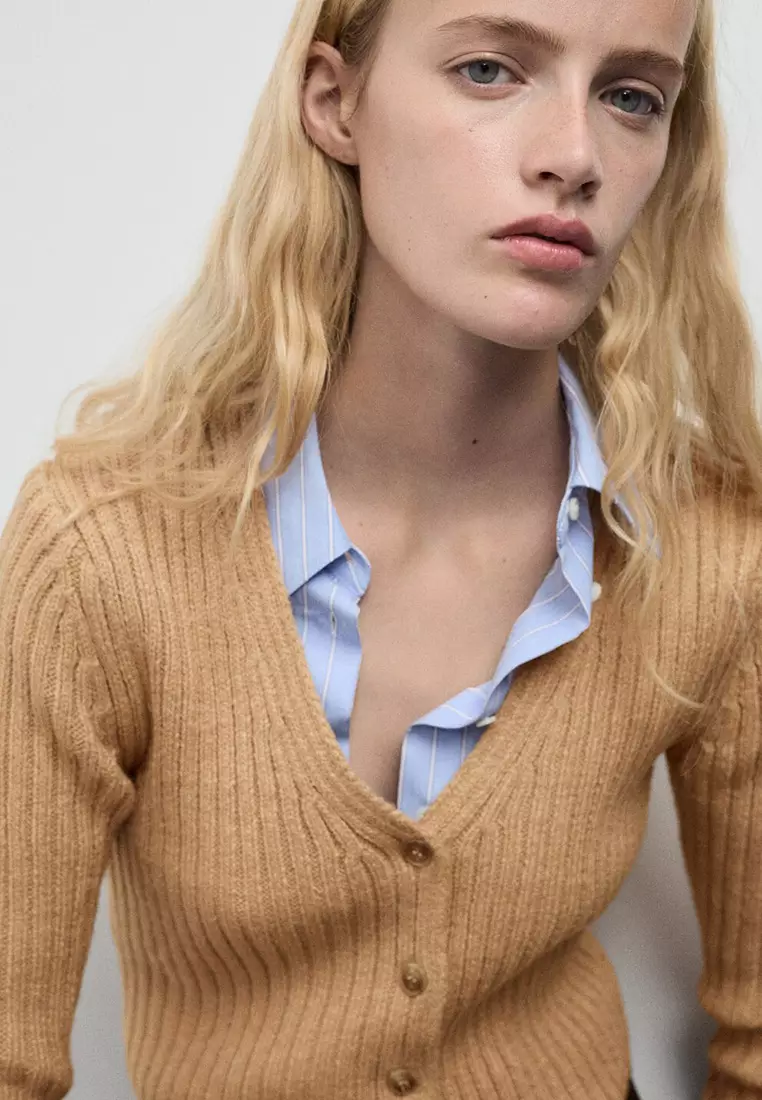 V-Neck Ribbed Cardigan