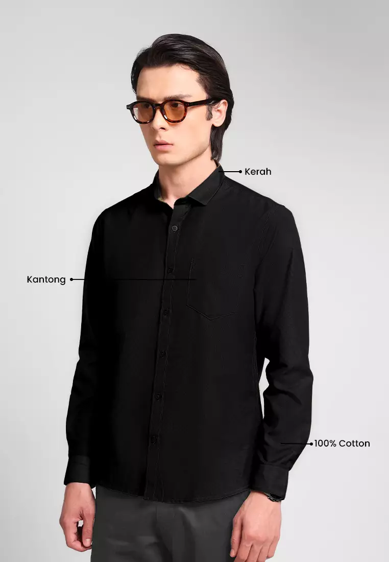 Manzone Kemeja Lengan Panjang Pria Slim Fit Foxy- Black