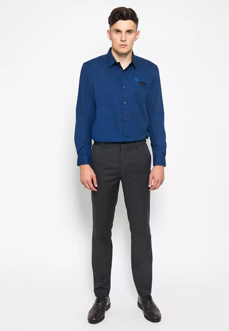 Johnwin - Kemeja Pria - Lengan Panjang - Katun Premium - Motif Polos - Warna Biru Tua - ASH.670.K871.727.C-L/S