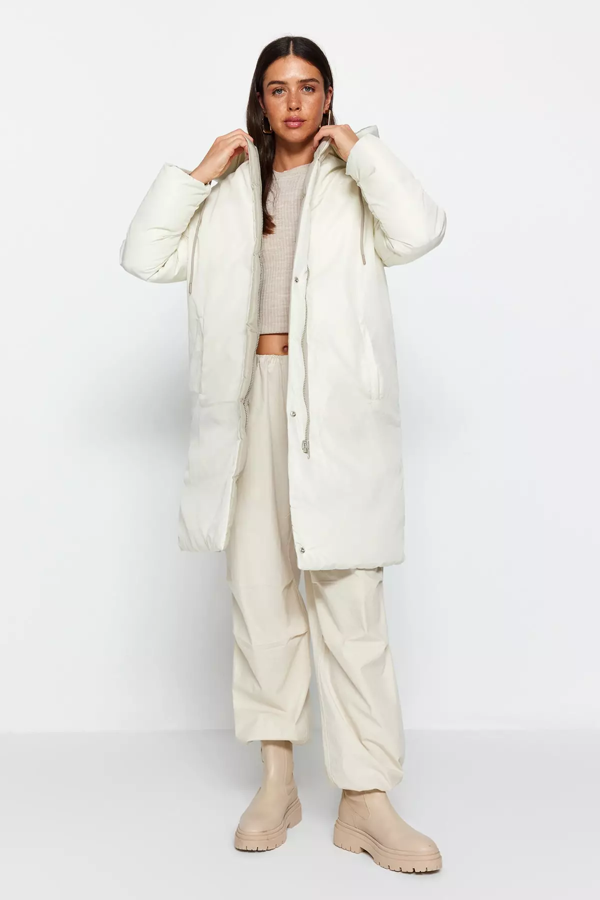 Mink-Stone Double-Sided Regular Fit Hooded Water Repellent Long Down Coat Twoaw23Mo52