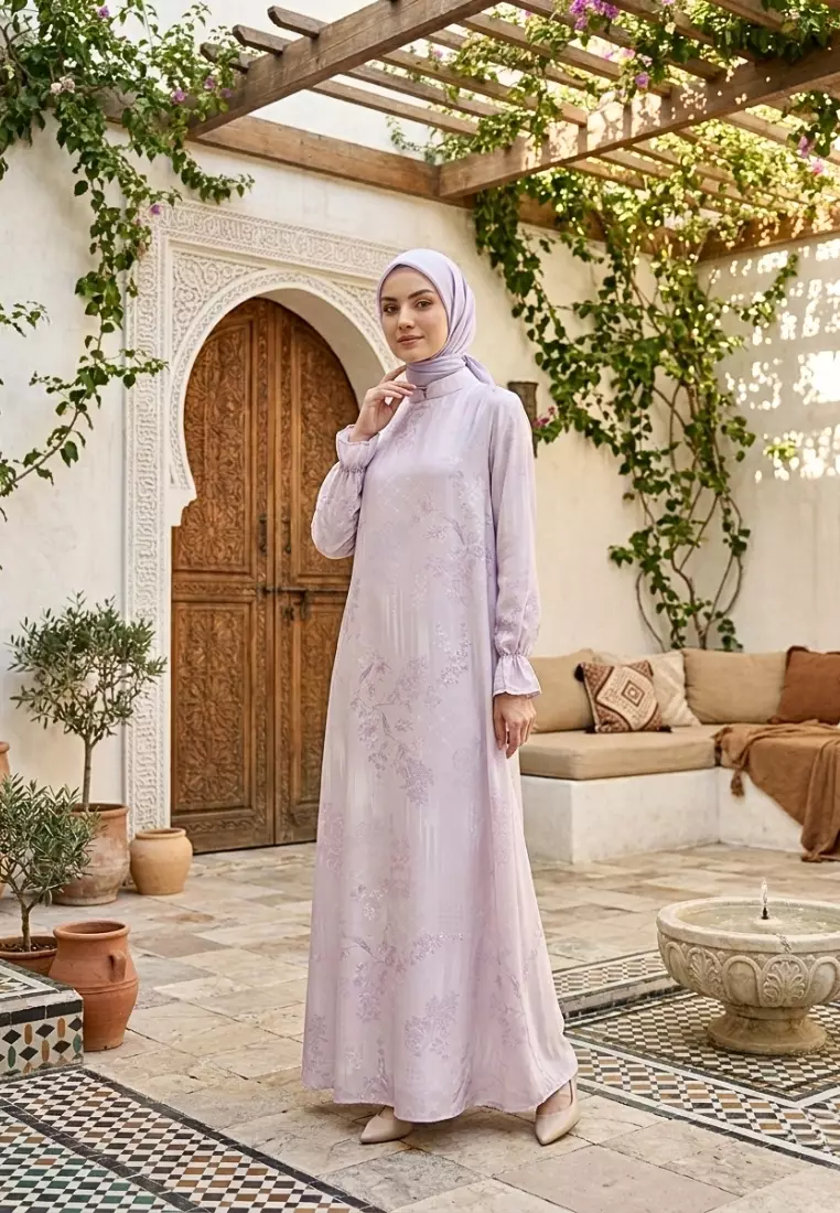Gamis Lebaran Terbaru Mosleem Kekinian Lengan Karet Motif Warna Pink By Brilliant Girl Warna PINK