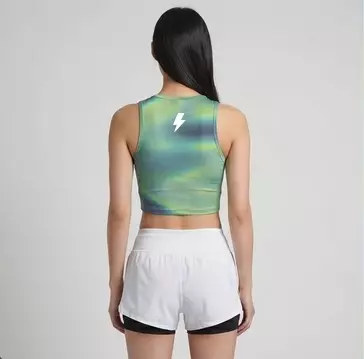 TDActive Crop Tank Zipper Wanita  - Baju Lari Running Trail Run Gym Motif Aura Gradient - Flexfit Anti Bakteri Drifit - Green LSF76
