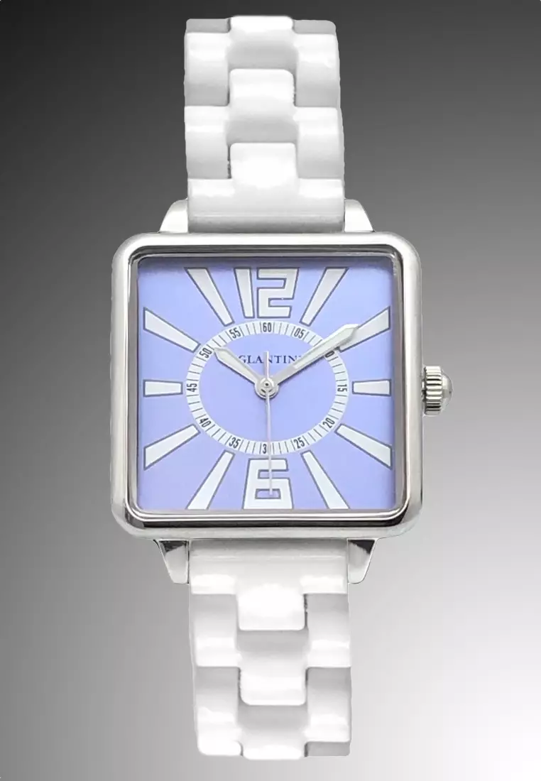La Parisienne Steel Quartz Watch, Blue Dial on White Ceramic Bracelet