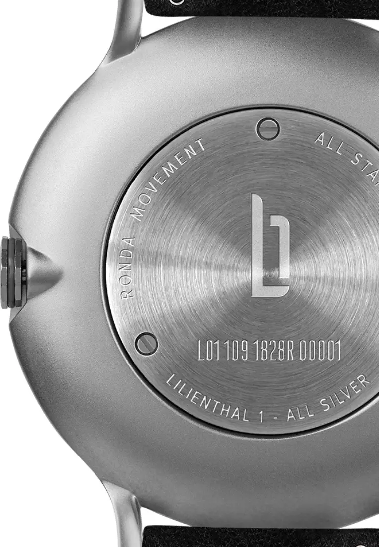 Lilienthal 1 All Silver small - Black Leather Strap