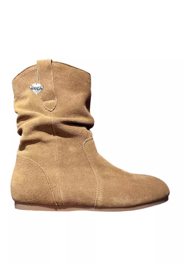 Discount on Twenty Eight Shoes  shoes - SKU: VANSA Simple Nubuck Cow Leather Mid Boots VSW-B-2288