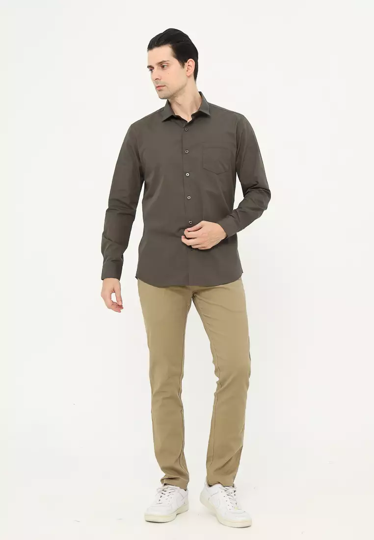 MAGINOT Kemeja Pria Basic Polos Panjang ARMY