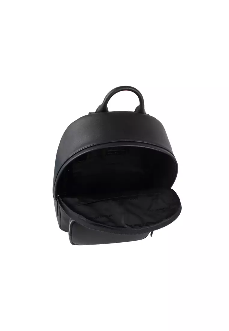 ASV Regenerated Saffiano Leather Round Backpack in Black Y4O250 Y138E