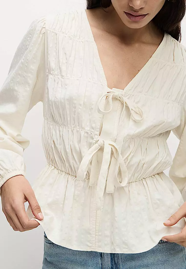 Cotton Rich Tie Front Blouse