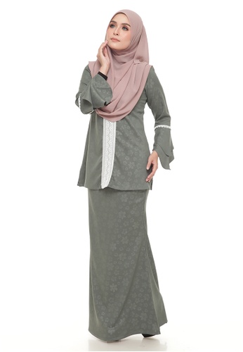 Kurung Luna Lace (Pastel Green Army) from Ms.Husna Apparel in Green