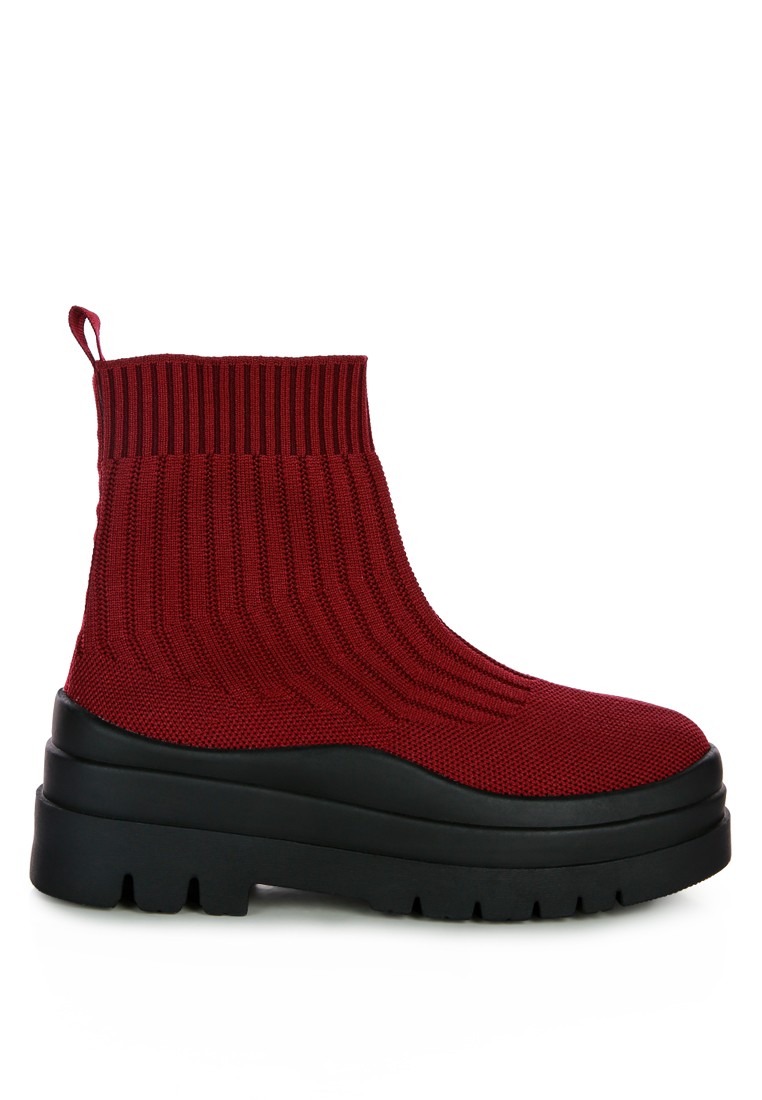 Burgundy Knitted Platform Sneakers