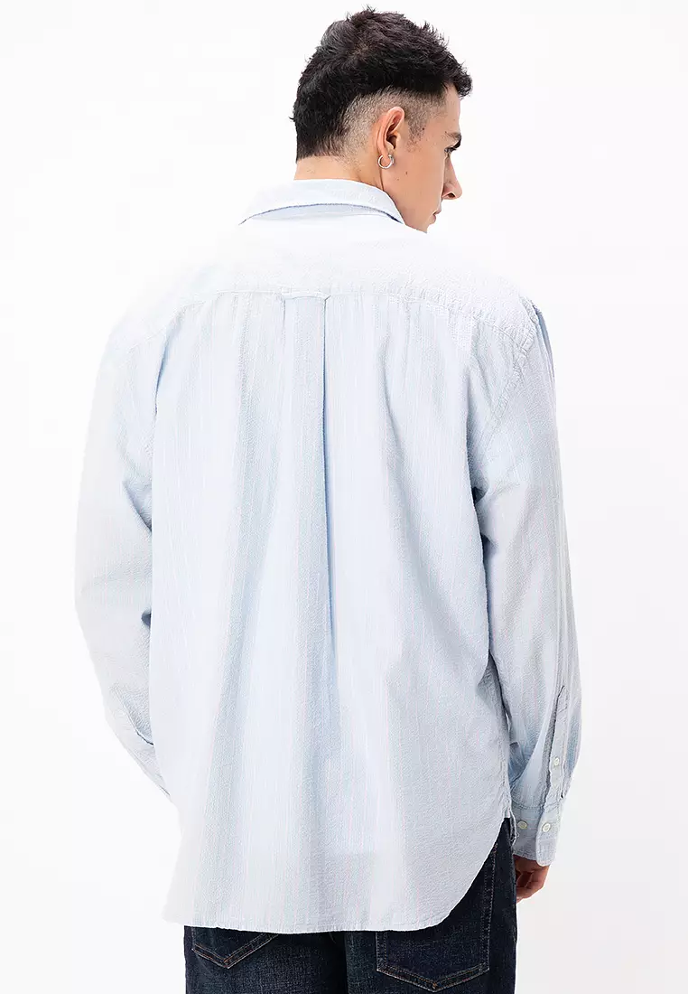 Relaxed Fit Pinstriped Seersucker Shirt