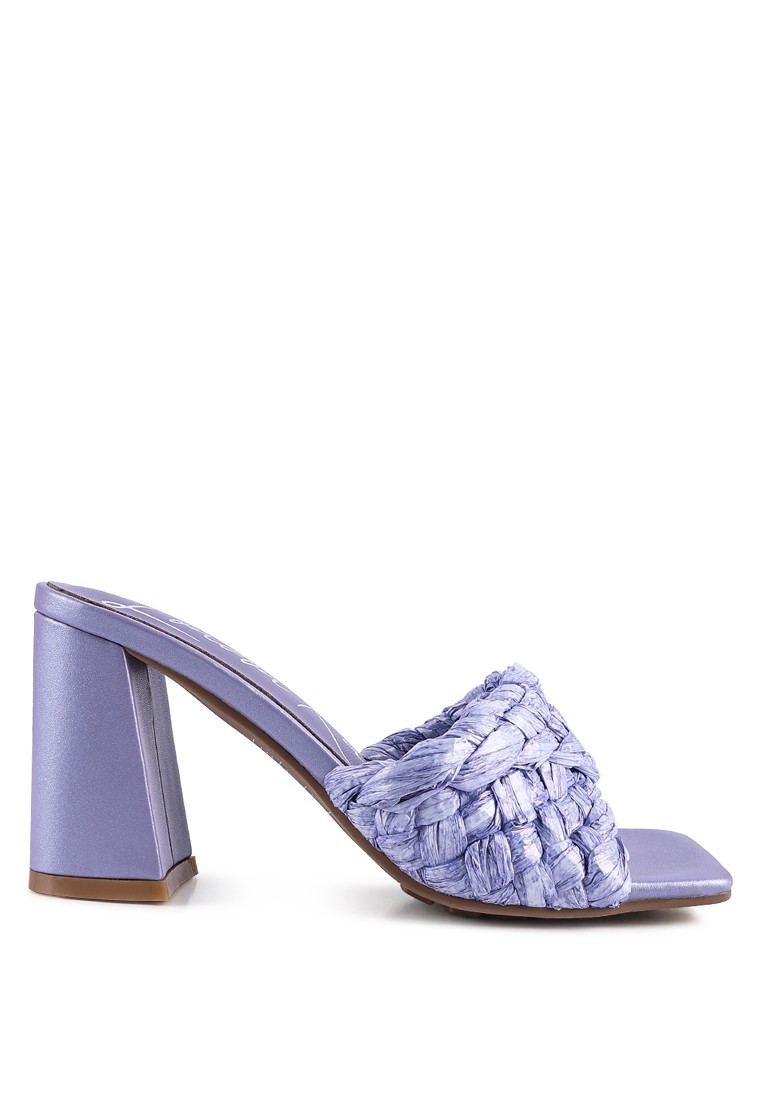 Purple Braided Raffia Block Heel