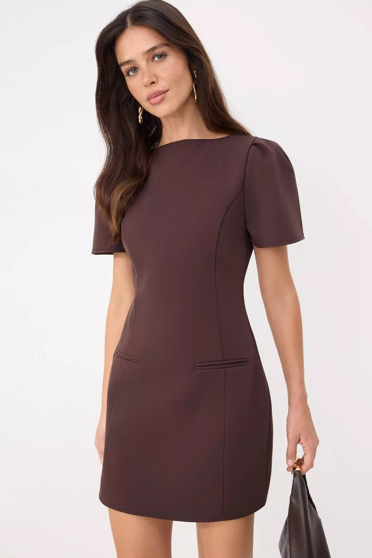 Brown Fileto Pocket Detail Short / Mini Woven Dress Twoaw26El00373