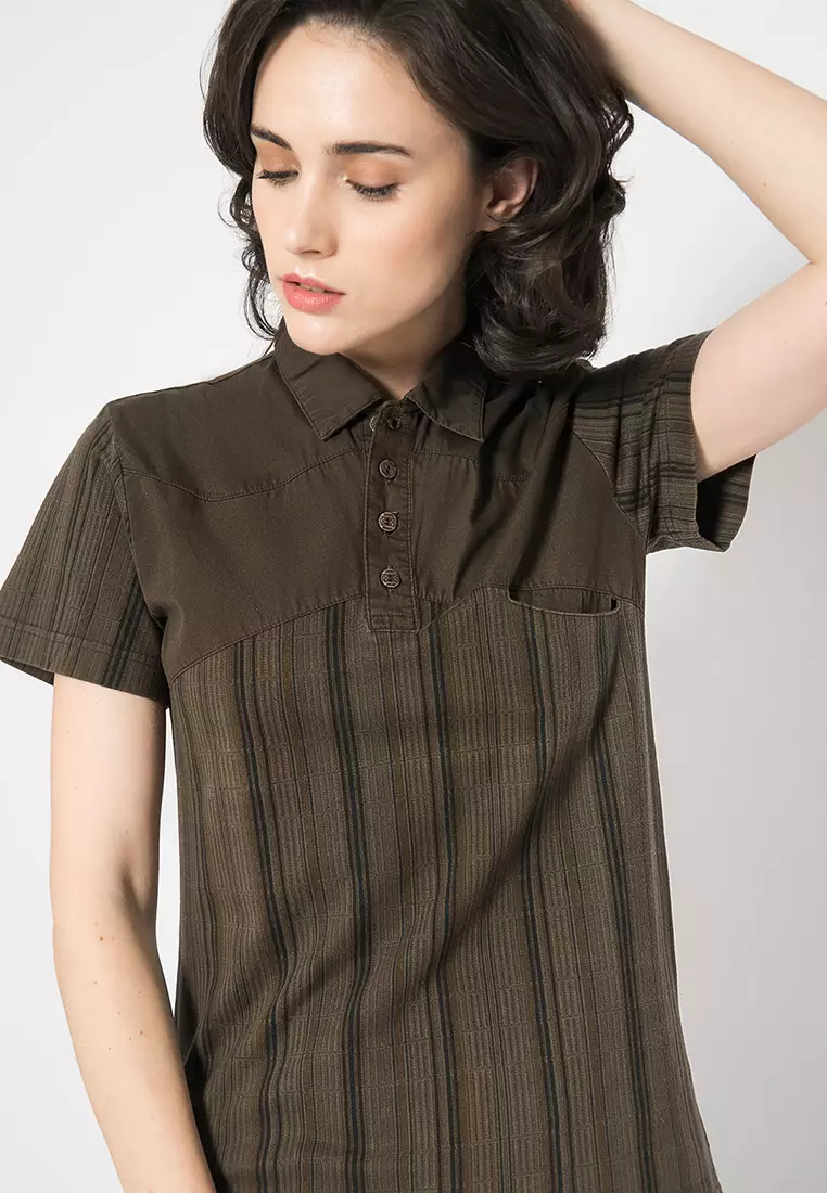 Jual LGS LGS - Kaos Lengan Pendek Wanita - Warna Coklat - Motif Salur ...