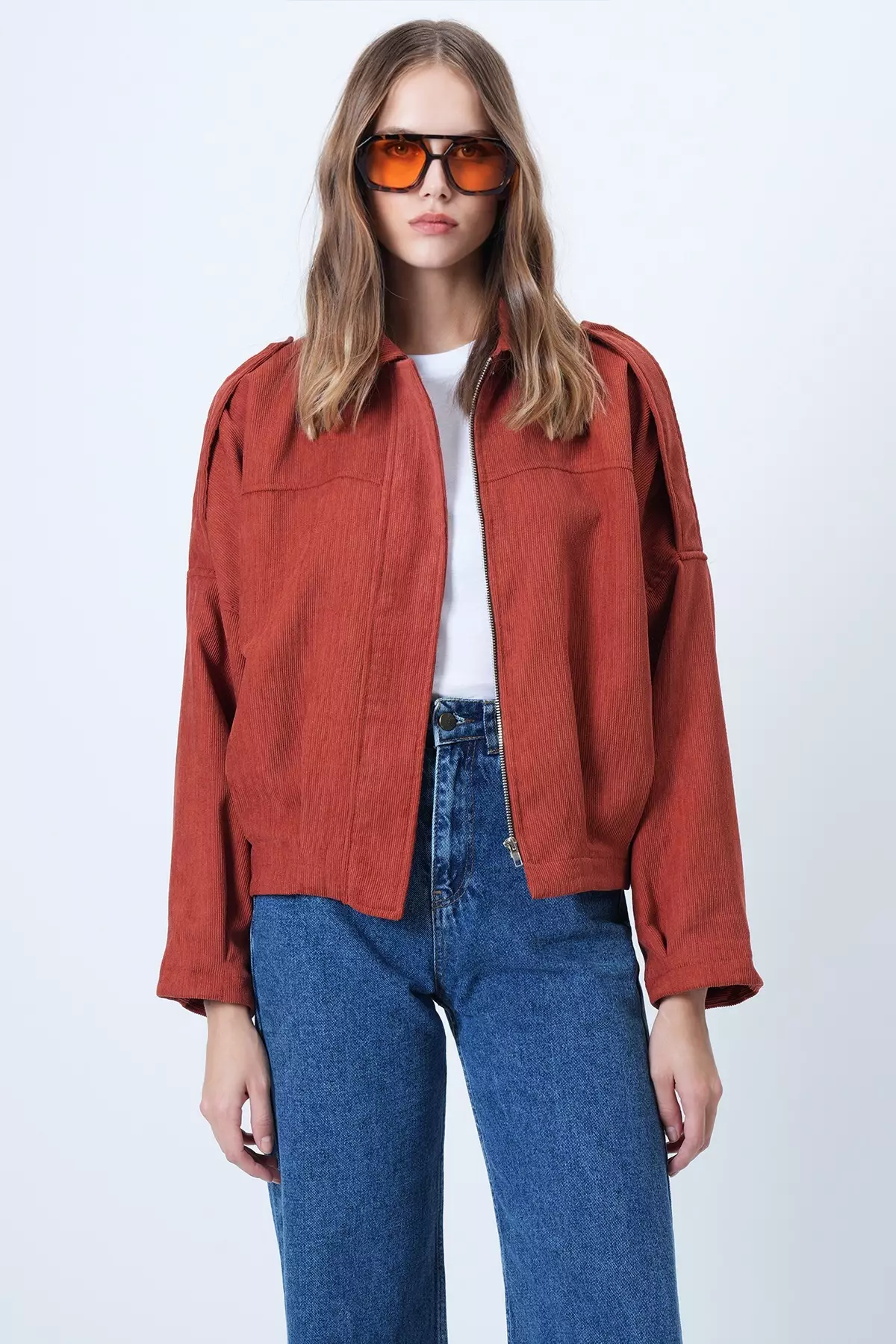 Tile Shoulder Epaulettes Lined Velvet Bomber Jacket Alc-X14617
