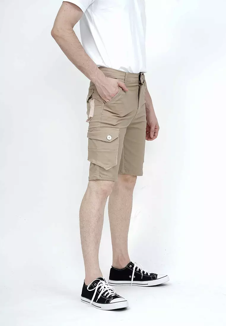 Celana pendek kargo pria cargo pants slim fit melar stretch houseofcuff Krim tua