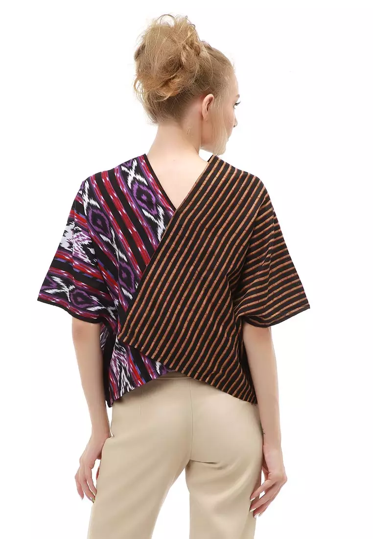 Lynelle Blouse Formal Wanita Crop Top Batik Songket Material Cotton ORIGINAL - Purple