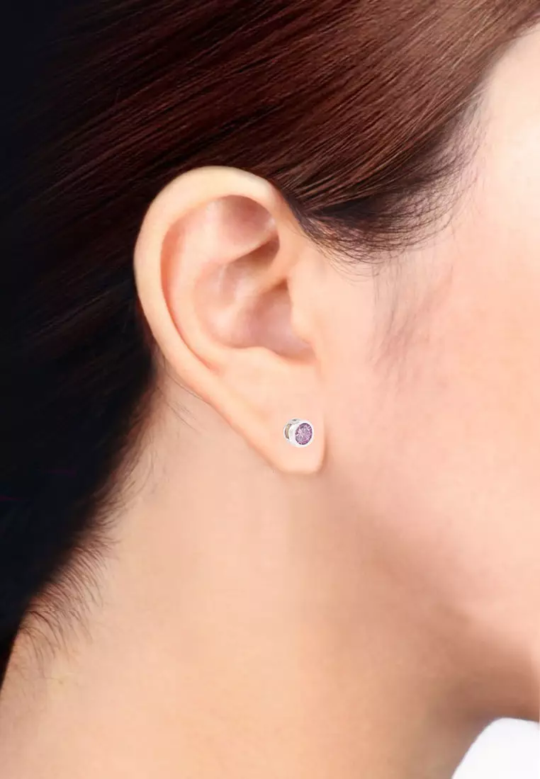 Aksesoris Wanita Diamante embellished Stud Earrings Anting Wanita Pink