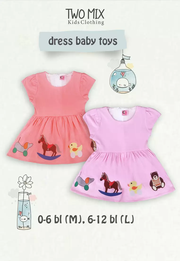 Two Mix - Baju Dress Bayi Perempuan Cewek Lucu 0-12 Bulan 4350 Warna Pink