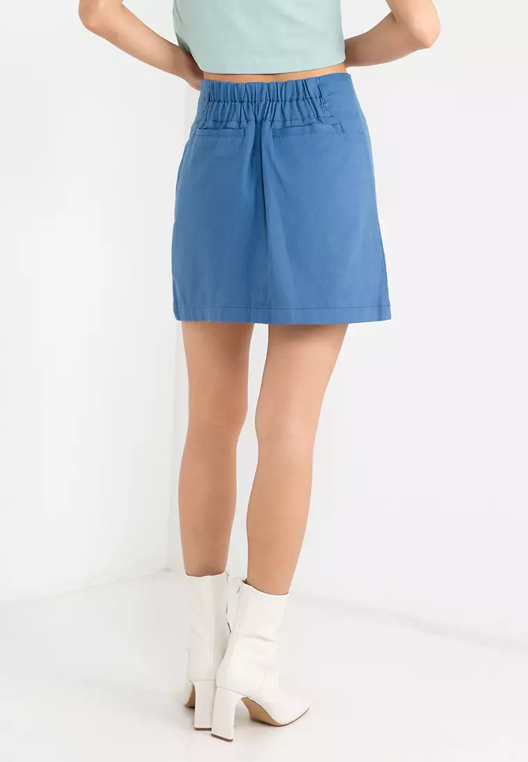 Ribbed Knit High Waisted Contrast Trim Frill 2-in-1 Side Pocket Mini Tennis  Plus Size Skirt