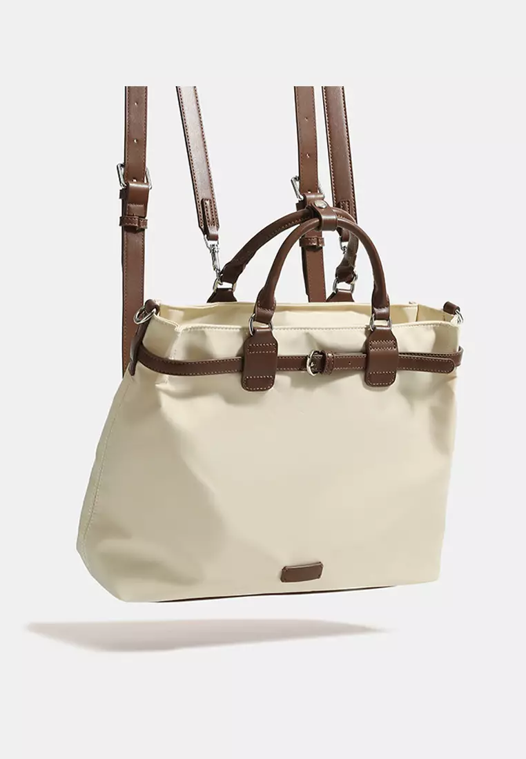 Multi Purpose Nylon Oxford Patch Genuine Leather Laptop Tote Bag JW MJ-1388