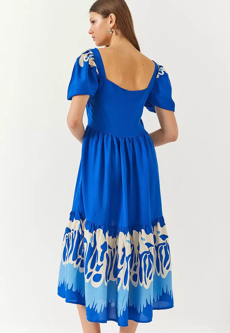 Women's Watermelon Sleeve Square Neck Patterned Tericotone Dress 60261412