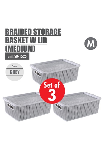 HOUZE grey [SET OF 3] HOUZE Braided Storage Basket with Lid (Medium) DEC17HL327FA61GS_1