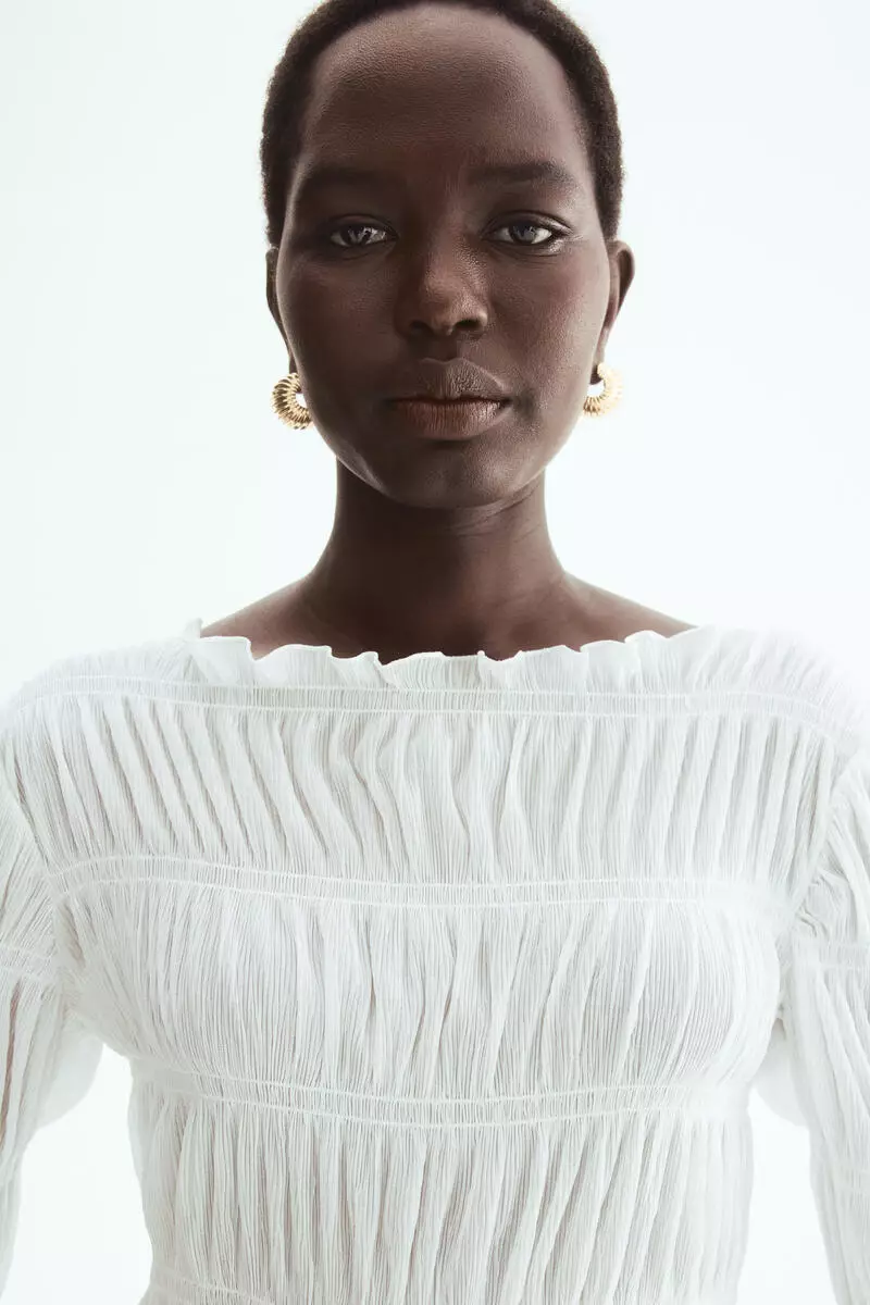 Smocked boat-neck top