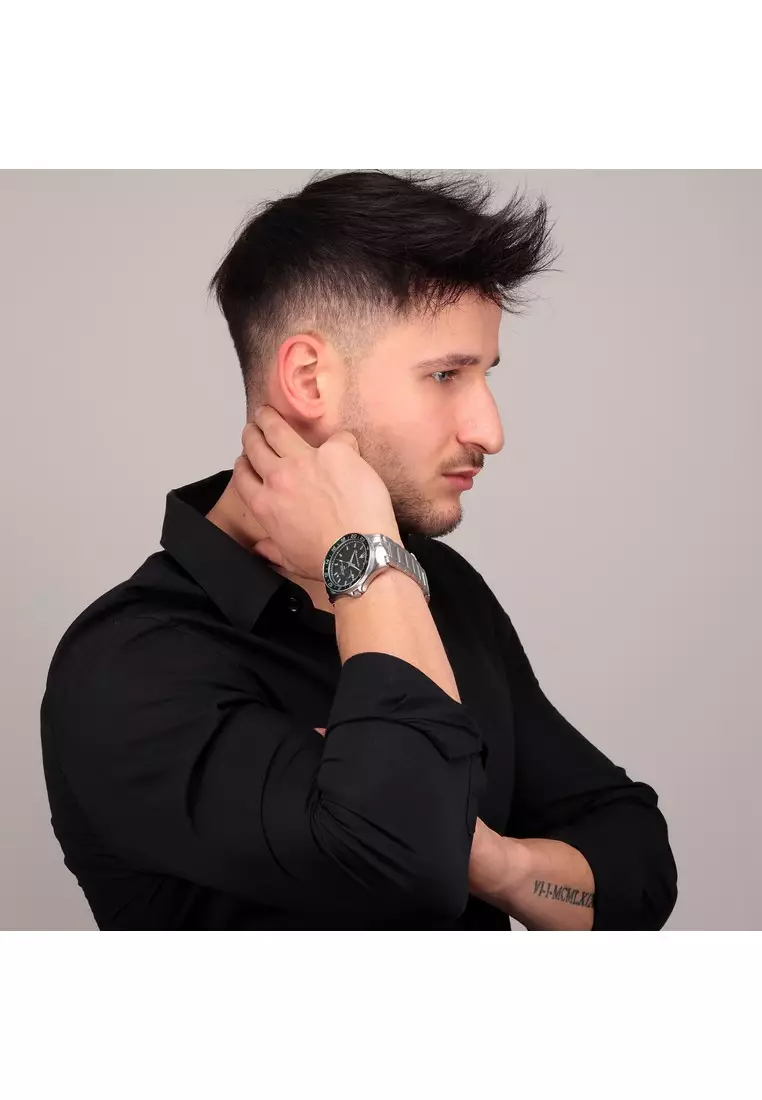 【2 Years Warranty】Maserati Sfida 44mm Black Dial Men's Quartz Watch R8853140005 With Luminous Dial Hands