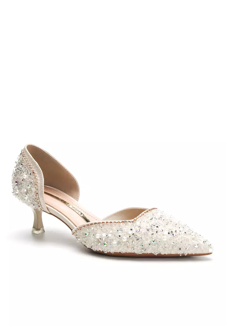 4.5CM Rhinestone Pointy Hollow Pumps XJ3128-6