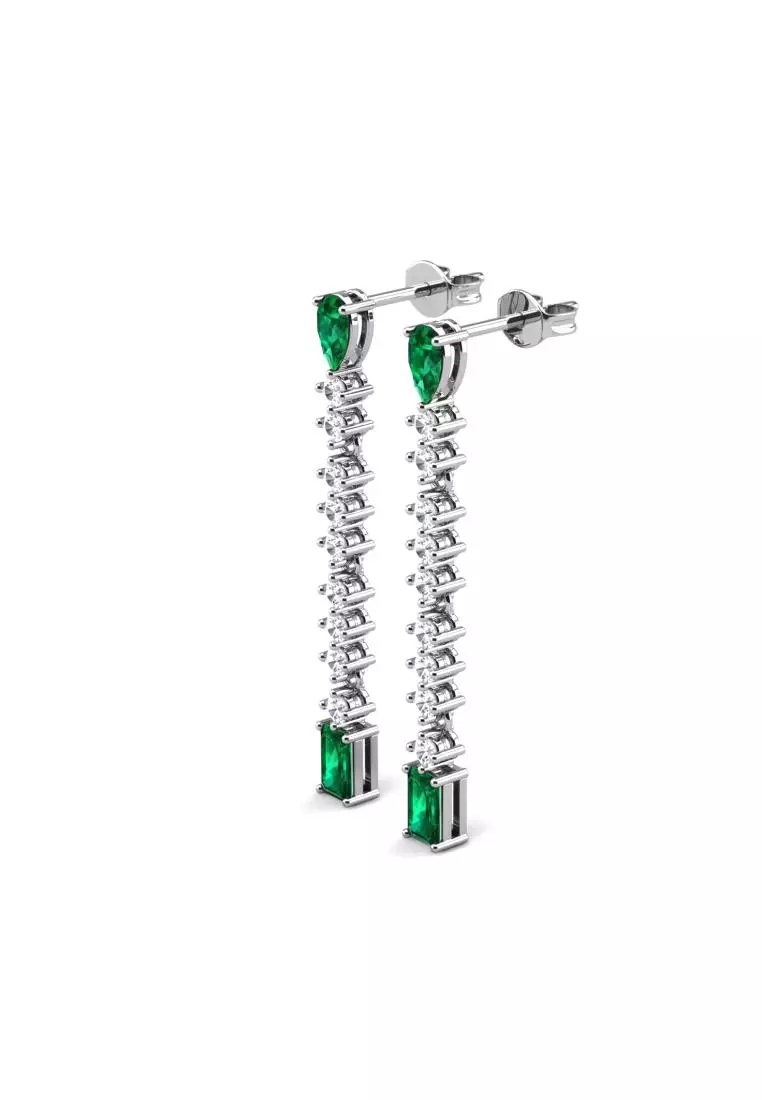 [ EMERALD COLLECTION ] Dangling Allure Emerald Earring WG S295 - Anting Emerald S925 by Her Jewellery