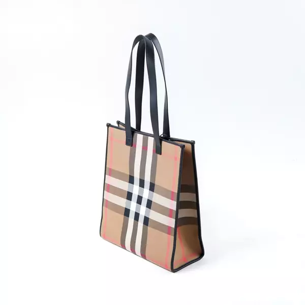 Tas BURBERRY CHECK BEIGE BLACK CANVAS SHOPPER BAG 100% ORIGINAL