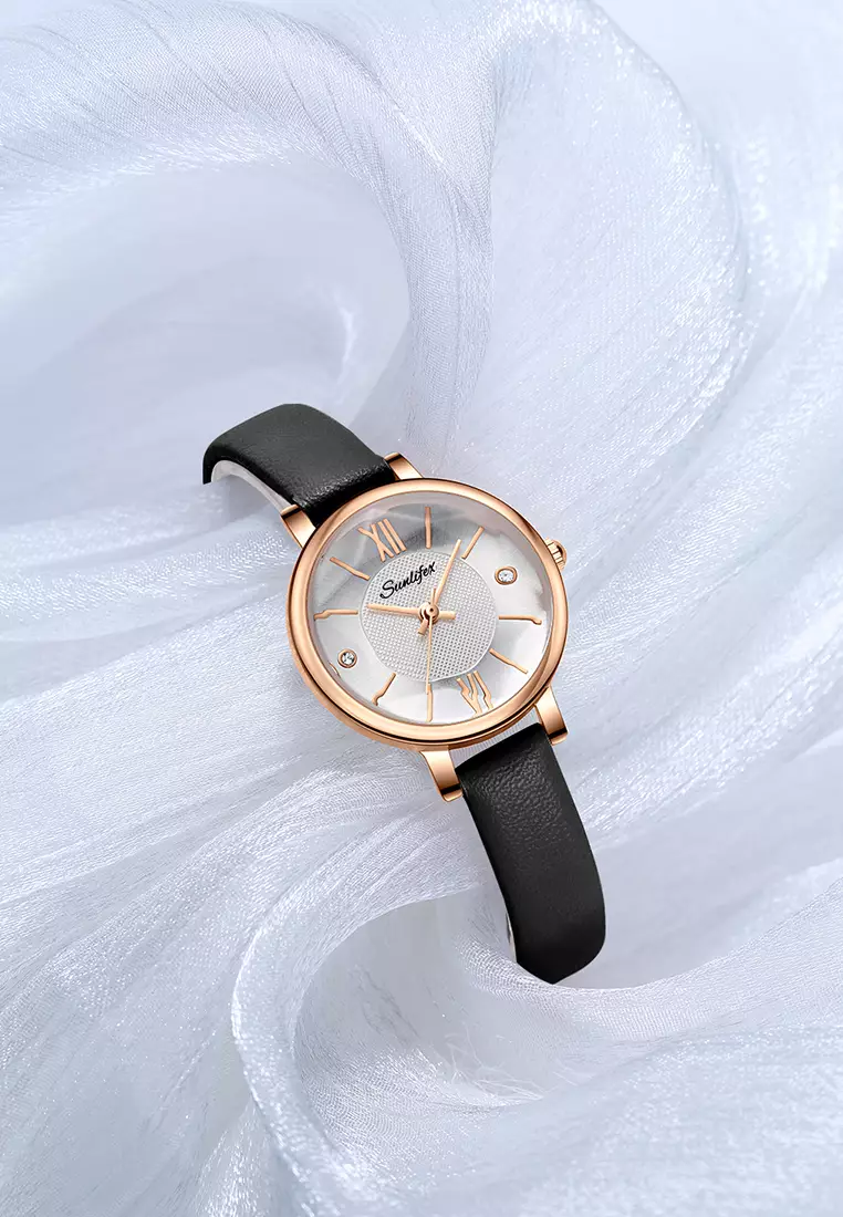 Jam Tangan Wanita 8005 Original Santai Kuarsa Tali Kulit Jam Wanita Anti Air Jam Tangan Cewek black