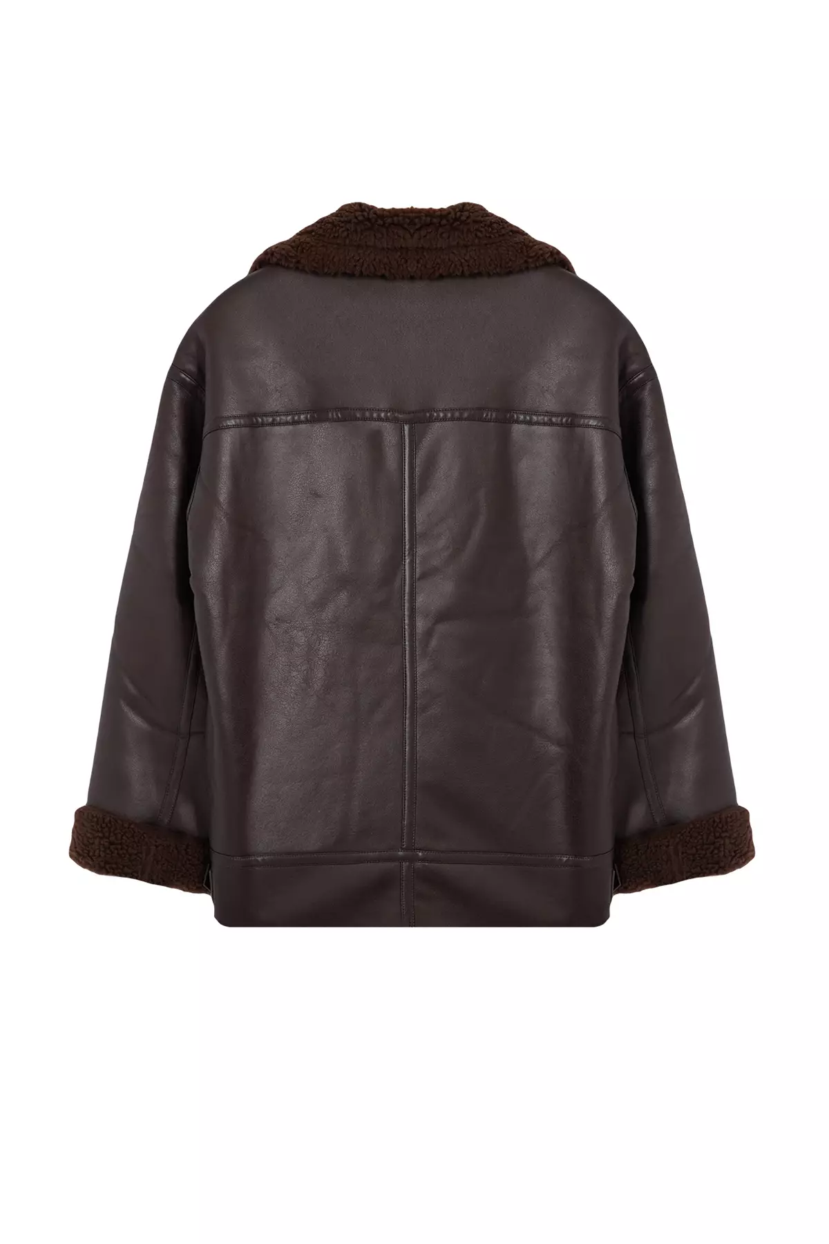 Dark Brown Regular Fit Collar Belt Detailed Plush Suede Biker Jacket Coat Twoaw25Mo00011