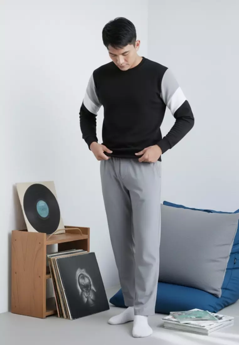 Kale Dael Black Grey / Sweater Pria Bahan Baby Terry Premium Kombinasi